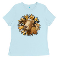 Baby Blue sunflower with goat Ladies Tee - RanaPortraitStore