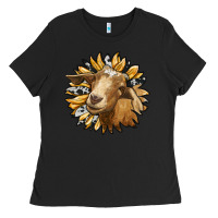 Black sunflower with goat Ladies Tee - RanaPortraitStore
