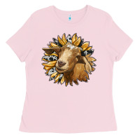 Bubblegum Pink sunflower with goat Ladies Tee - RanaPortraitStore
