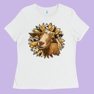 Sunflower With Goat Ladies Tee Designed By Ranaportraitstore