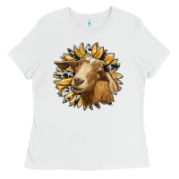 White sunflower with goat Ladies Tee - RanaPortraitStore