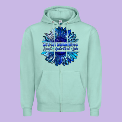 Autism Awareness Accept Understand Love Blue Zipper Hoodie Designed By Lillyallendesigns