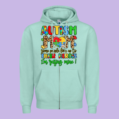 Autism Mom Some People Look Up To Their Heroes Zipper Hoodie Designed By Lillyallendesigns
