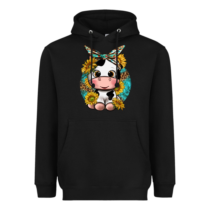 Cute Cow With Sunflower And Leopard Heavyweight Hoodie by texasbilliewilder | Teevron