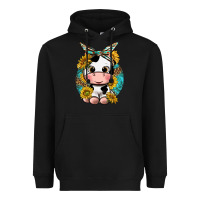 Black cute cow with sunflower and leopard Heavyweight Hoodie - texasbilliewilder