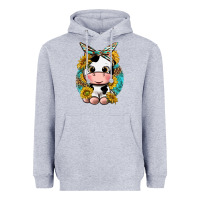 Heather Grey cute cow with sunflower and leopard Heavyweight Hoodie - texasbilliewilder
