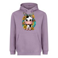 Lavender cute cow with sunflower and leopard Heavyweight Hoodie - texasbilliewilder