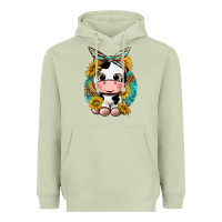 Matcha cute cow with sunflower and leopard Heavyweight Hoodie - texasbilliewilder