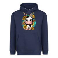 Navy cute cow with sunflower and leopard Heavyweight Hoodie - texasbilliewilder