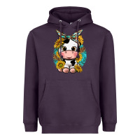 Plum cute cow with sunflower and leopard Heavyweight Hoodie - texasbilliewilder