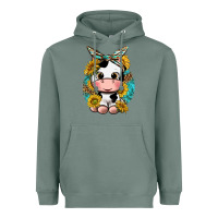 Sage cute cow with sunflower and leopard Heavyweight Hoodie - texasbilliewilder