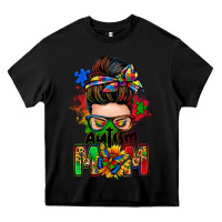 Black autism mom messy bun Heavy Core Tee - Zillion Design Studio