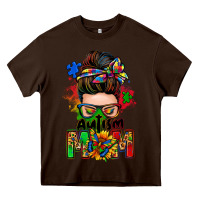 Chocolate Brown autism mom messy bun Heavy Core Tee - Zillion Design Studio