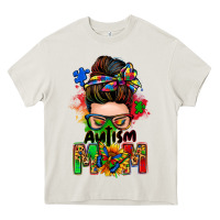 Cream autism mom messy bun Heavy Core Tee - Zillion Design Studio