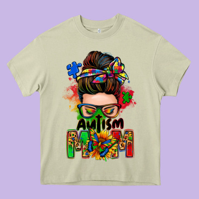 Autism Mom Messy Bun Heavy Core Tee Designed By Zillion Design Studio