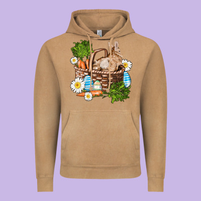 Easter Bunny In Basket Wıth Carrot And Eggs Vintage Hoodie Designed By Adodesignshop