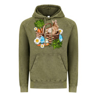 Vintage Olive easter bunny in basket wıth carrot and eggs Vintage Hoodie - AdoDesignShop