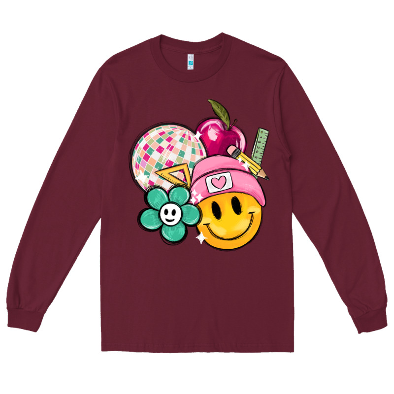 Smiley Face And School Elementary Long Sleeve Tee by MaliasSmallBusiness | Teevron