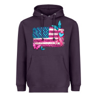 Plum american flag breast cancer with ribbon Heavyweight Hoodie - texasbilliewilder