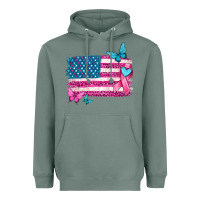 Sage american flag breast cancer with ribbon Heavyweight Hoodie - texasbilliewilder
