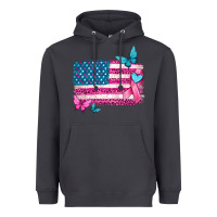 American Flag Breast Cancer With Ribbon Heavyweight Hoodie | Teevron