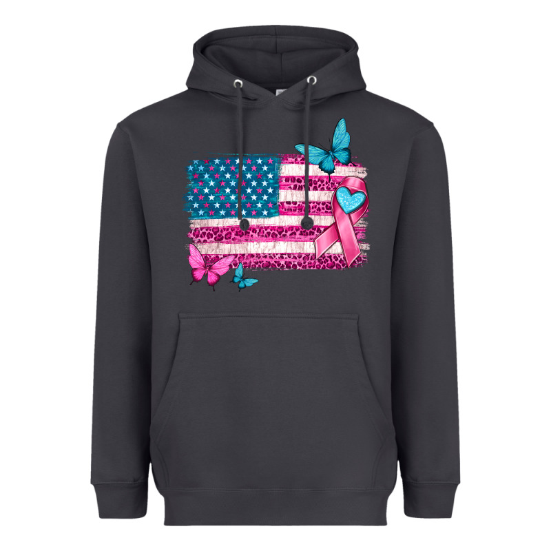 American Flag Breast Cancer With Ribbon Heavyweight Hoodie by texasbilliewilder | Teevron