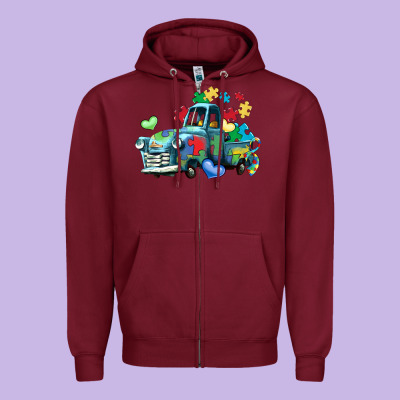 Autism Truck Zipper Hoodie Designed By Lillyallendesigns