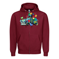 Burgundy autism truck Zipper Hoodie - LillyAllenDesigns