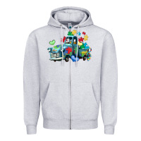 Heather Grey autism truck Zipper Hoodie - LillyAllenDesigns