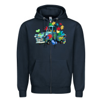 Navy autism truck Zipper Hoodie - LillyAllenDesigns