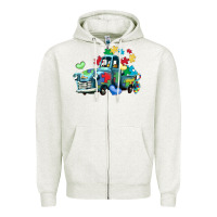 Oatmeal Heather autism truck Zipper Hoodie - LillyAllenDesigns