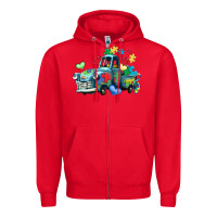 Red autism truck Zipper Hoodie - LillyAllenDesigns