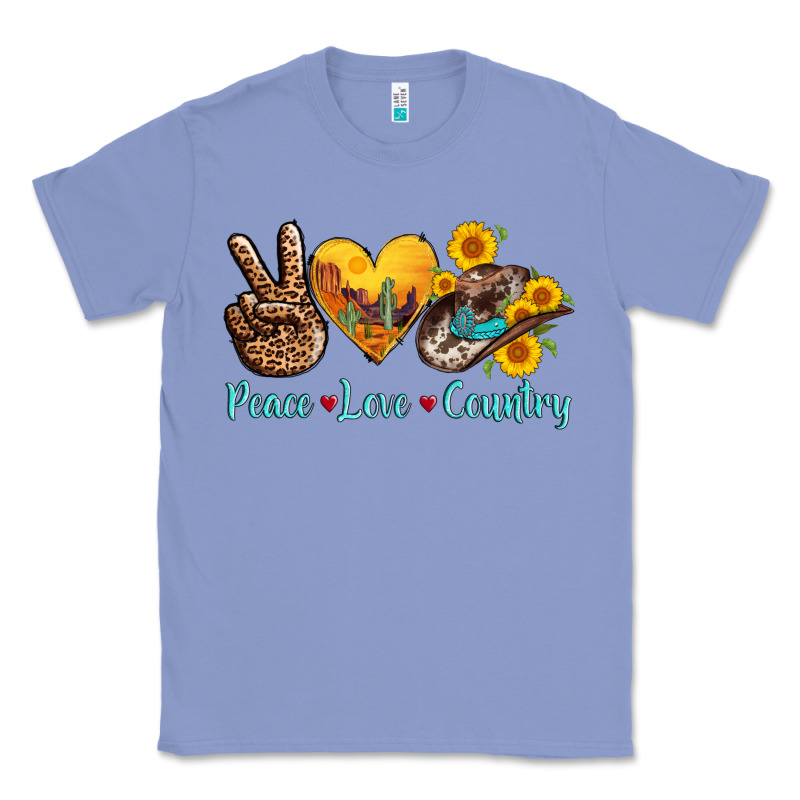 Peace Love Country Cowhide Cowboy Hat Classic Tee by AdoDesignShop | Teevron