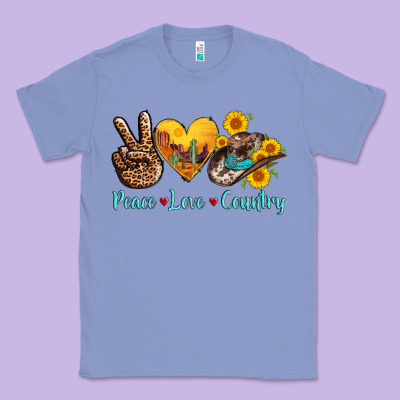 Peace Love Country Cowhide Cowboy Hat Classic Tee Designed By Adodesignshop