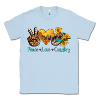 Dusty Blue peace love country cowhide cowboy hat Classic Tee - AdoDesignShop
