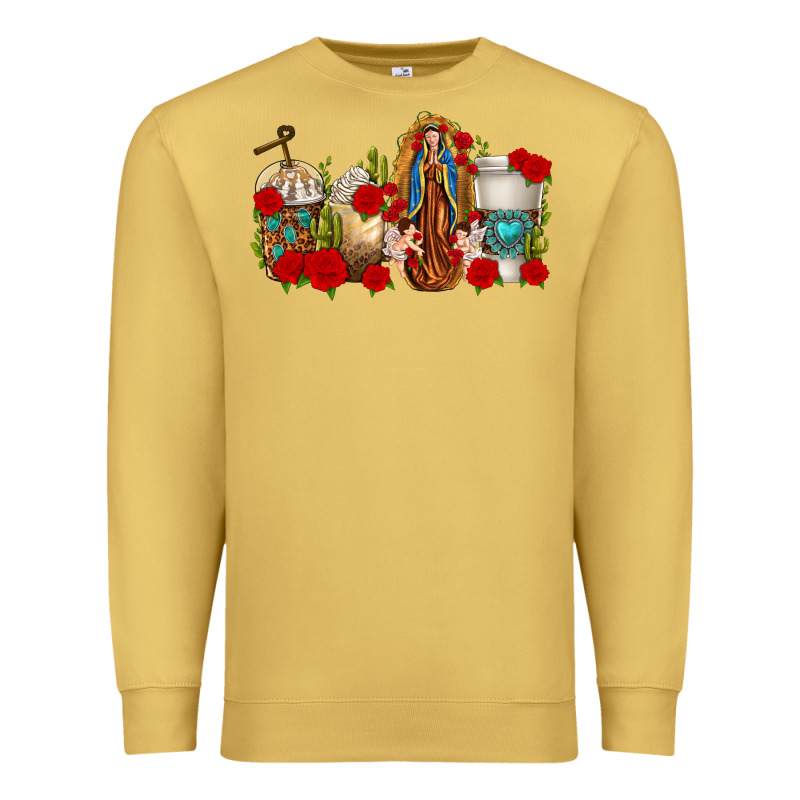 Lady Of Guadalupe Coffee Cups Premium Sweatshirt by texasbilliewilder | Teevron