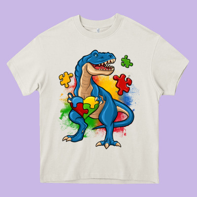 Autism Trex Heavy Core Tee Designed By Zillion Design Studio