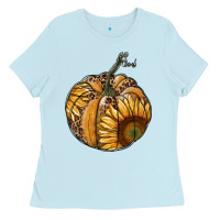 Baby Blue sunflower pumpkin Ladies Tee - RanaPortraitStore