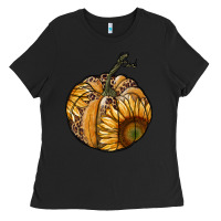 Black sunflower pumpkin Ladies Tee - RanaPortraitStore