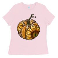 Bubblegum Pink sunflower pumpkin Ladies Tee - RanaPortraitStore