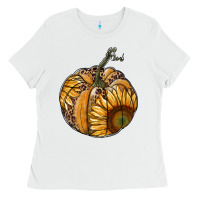 White sunflower pumpkin Ladies Tee - RanaPortraitStore