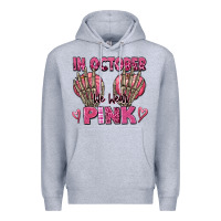 Heather Grey in october we wear pink skeleton Premium Hoodie - texasbilliewilder