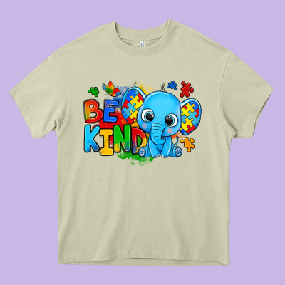 Be Kind Autism Elephant Heavy Core Tee Designed By Zillion Design Studio