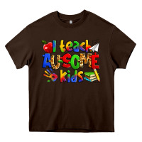 Chocolate Brown i teach ausome kids autism teacher Heavy Core Tee - Zillion Design Studio