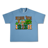 Pebble Blue kiss me i am irish  with lips and shamrocks Urban Heavy Tee - AdoDesignShop
