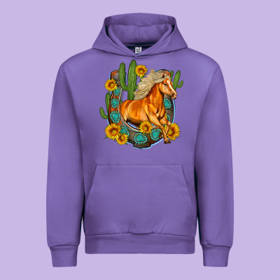 Western Horse Cactus Sunflowers Horseshoe Urban Hoodie Designed By Oliviacreatesart