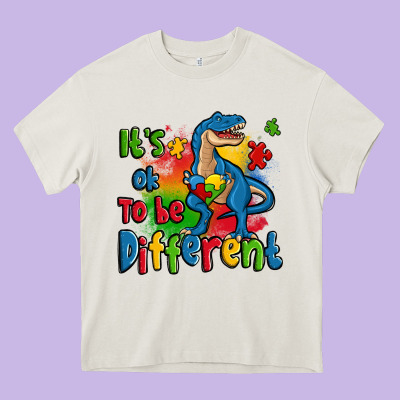 It's Ok To Be Different Autism Trex Heavy Core Tee Designed By Zillion Design Studio