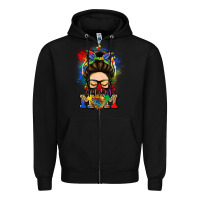 Black autism mom messy bun Zipper Hoodie - LillyAllenDesigns