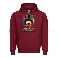 Burgundy autism mom messy bun Zipper Hoodie - LillyAllenDesigns