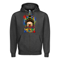 Charcoal Heather autism mom messy bun Zipper Hoodie - LillyAllenDesigns